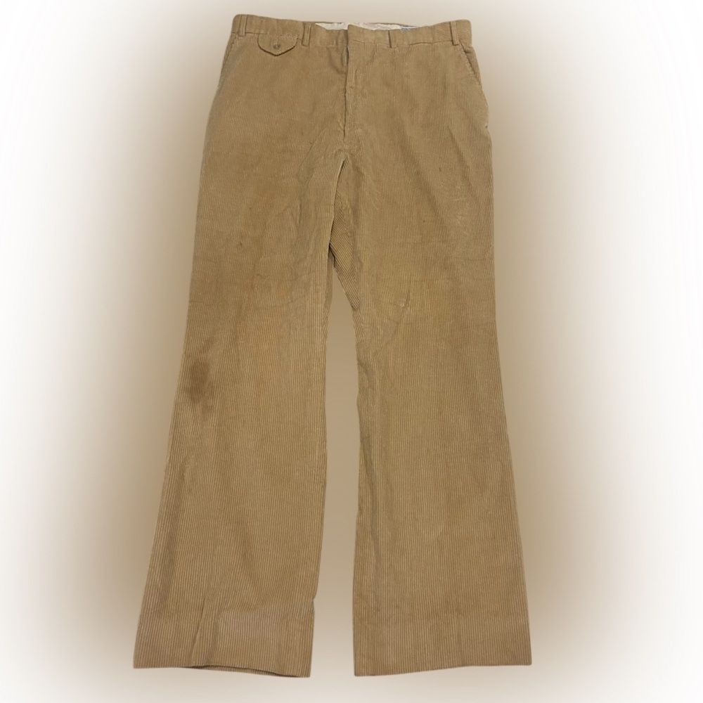 Vintage 70s Corduroy Pants Size 38x34 Talon Zipper USA Made Beige Jerry Leonard